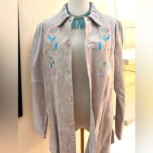 VTG Randolph Duke,The Look, Soft-Tan Suede Jacket, Floral Embroidery, Size 12